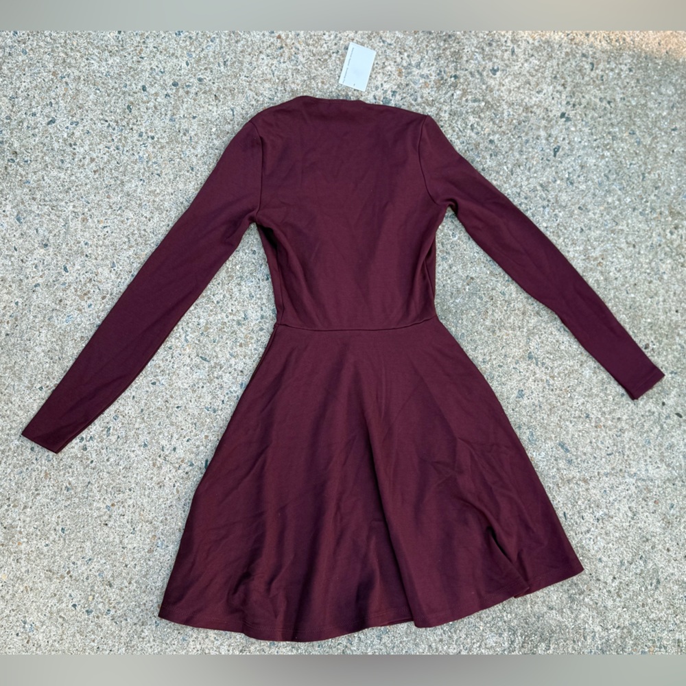 American Apparel Deep V Maroon Long Sleeve Dress - Size XS - NWT - Picture 16 of 16